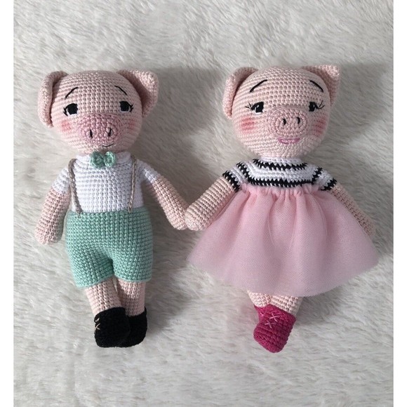 2 Piggy doll Couple, Handmade Dolls, Peggy’s Crochet, Baby Crochet Plush Toy - Picture 1 of 16